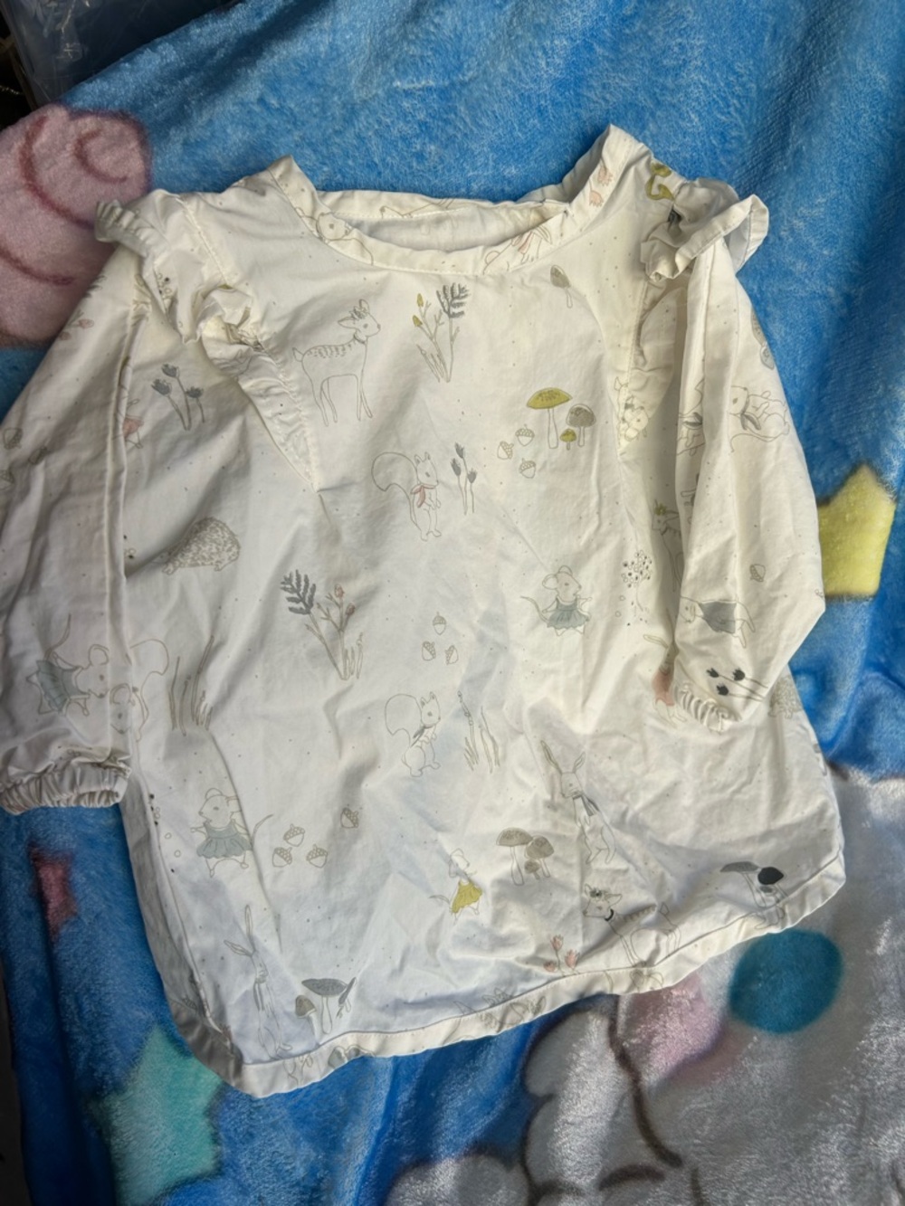 Girls' Cream Woodland Print Ruffle Bib cover